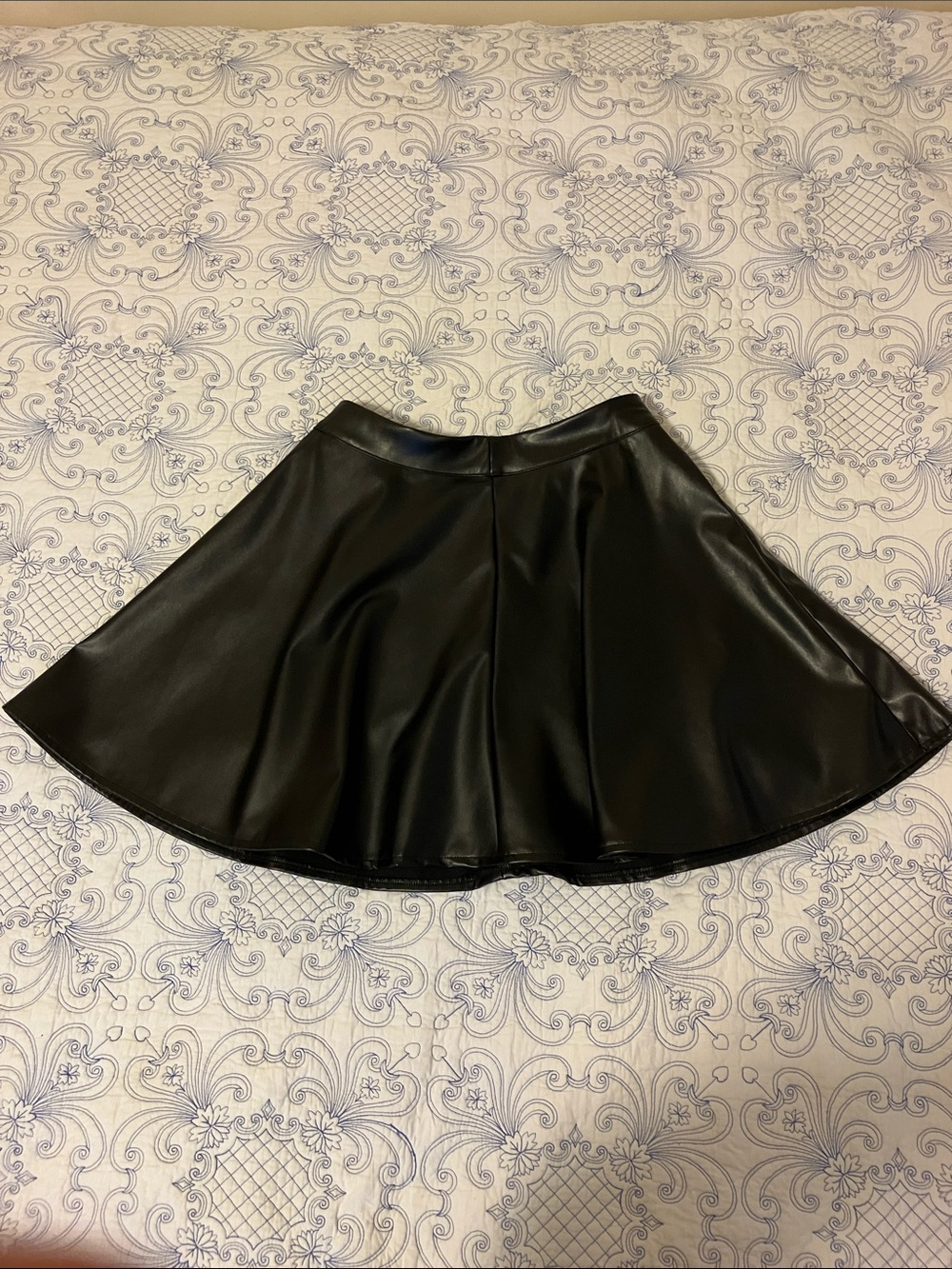 Black Faux Leather Circle Skirt - Women's Skater Style